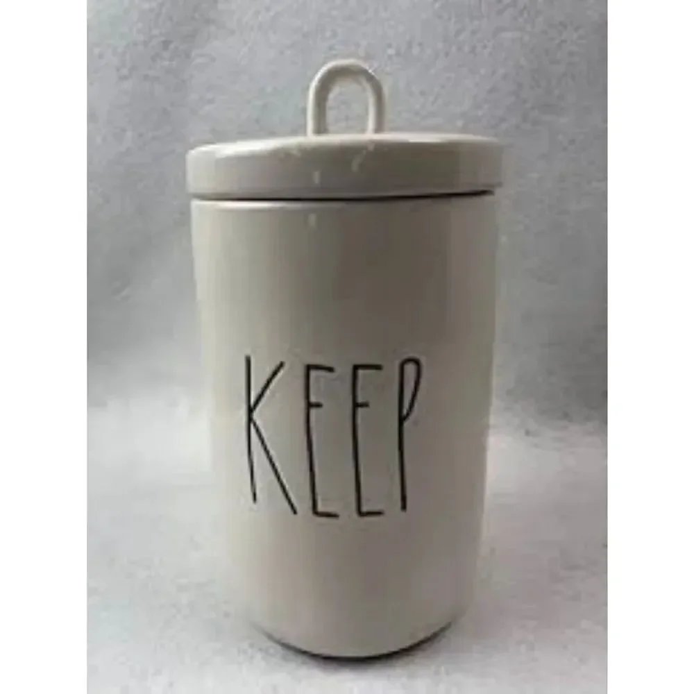 Rae Dunn White Ceramic “Keep” Canister With Lid